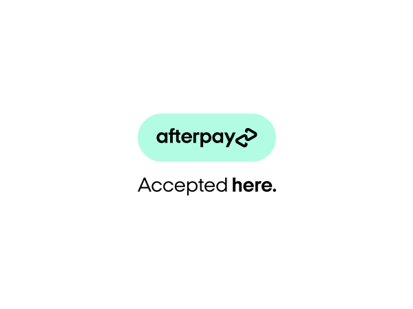 A green button that says afterpay accepted here on a white background.