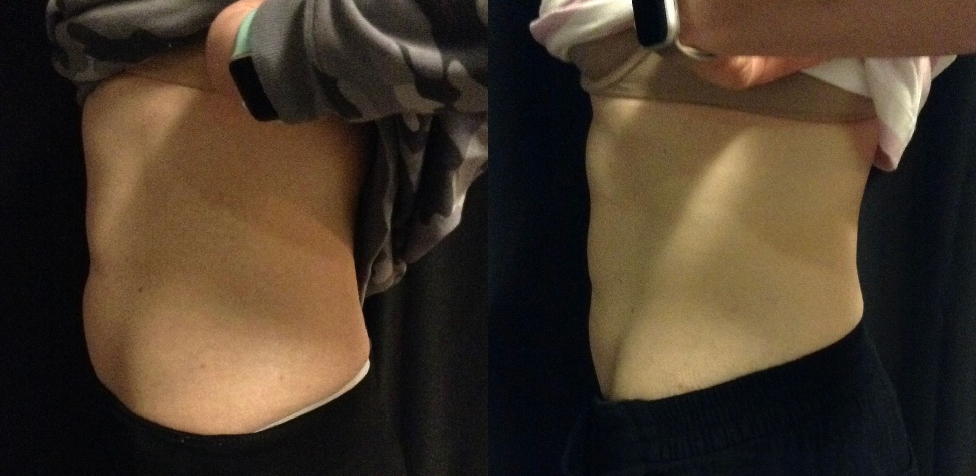 A person is taking a picture of their stomach with a camera.