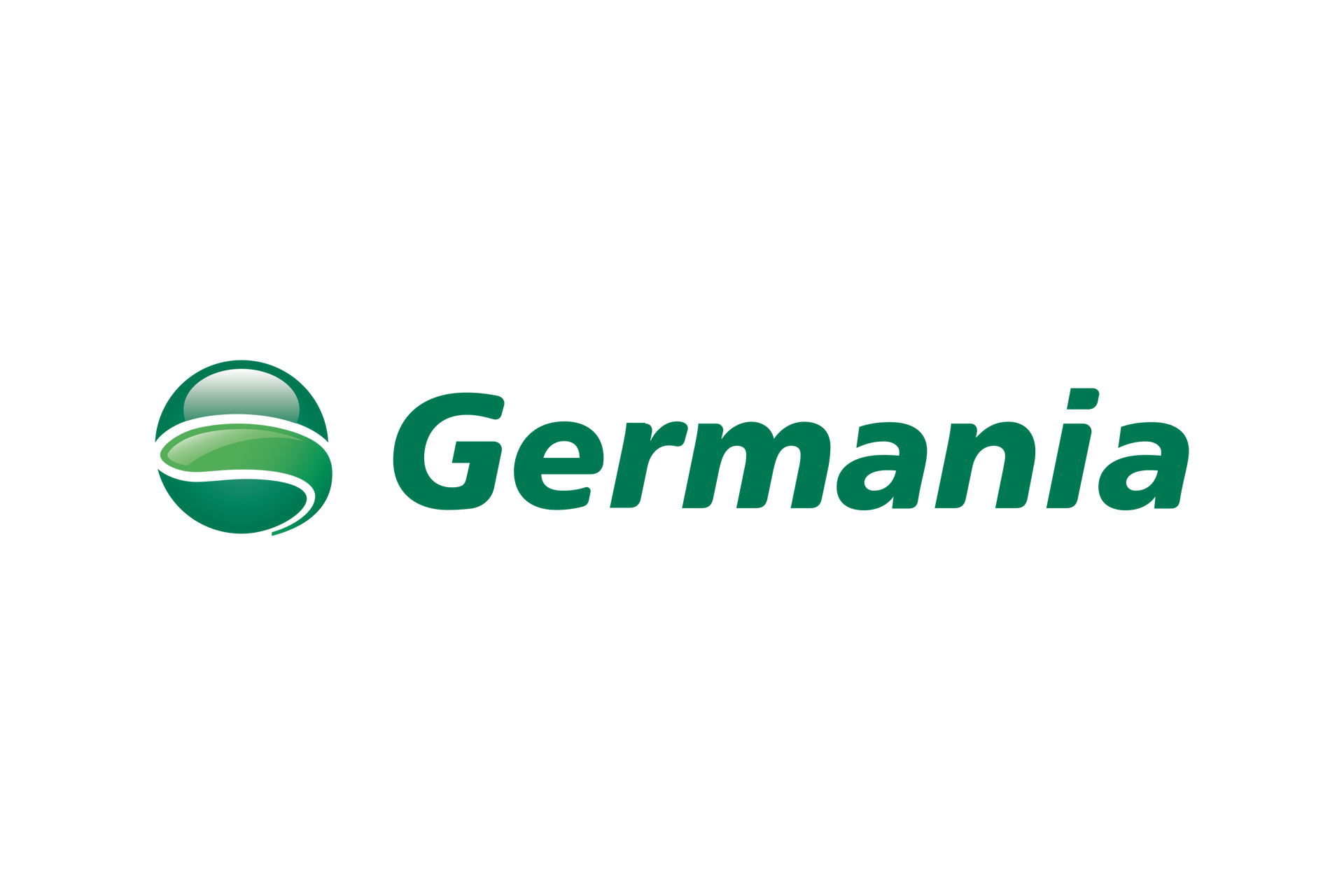 Germania logo with green globe icon and italic green wordmark on white background