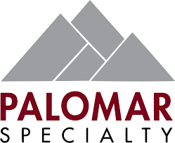 Palomar Specialty logo with gray mountain peaks above burgundy and black text