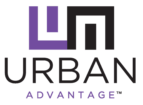 Urban Advantage logo with stylized purple and black letters and the words “URBAN ADVANTAGE” beneath it