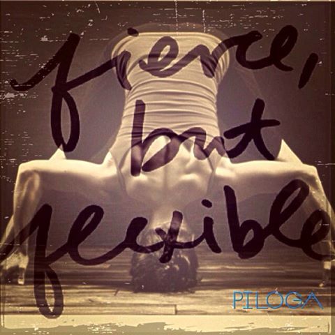 A picture of a woman doing a yoga pose with the words fierce but flexible written on it