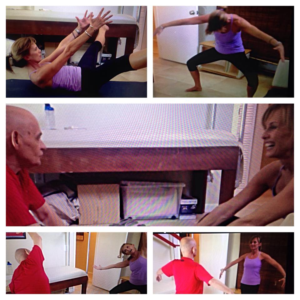 A collage of pictures of people doing yoga