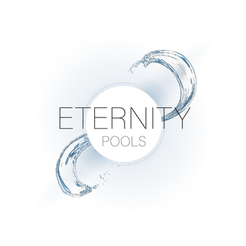 A logo for eternity pools with a splash of water