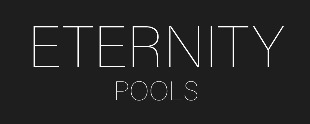 A logo for eternity pools is shown on a black background