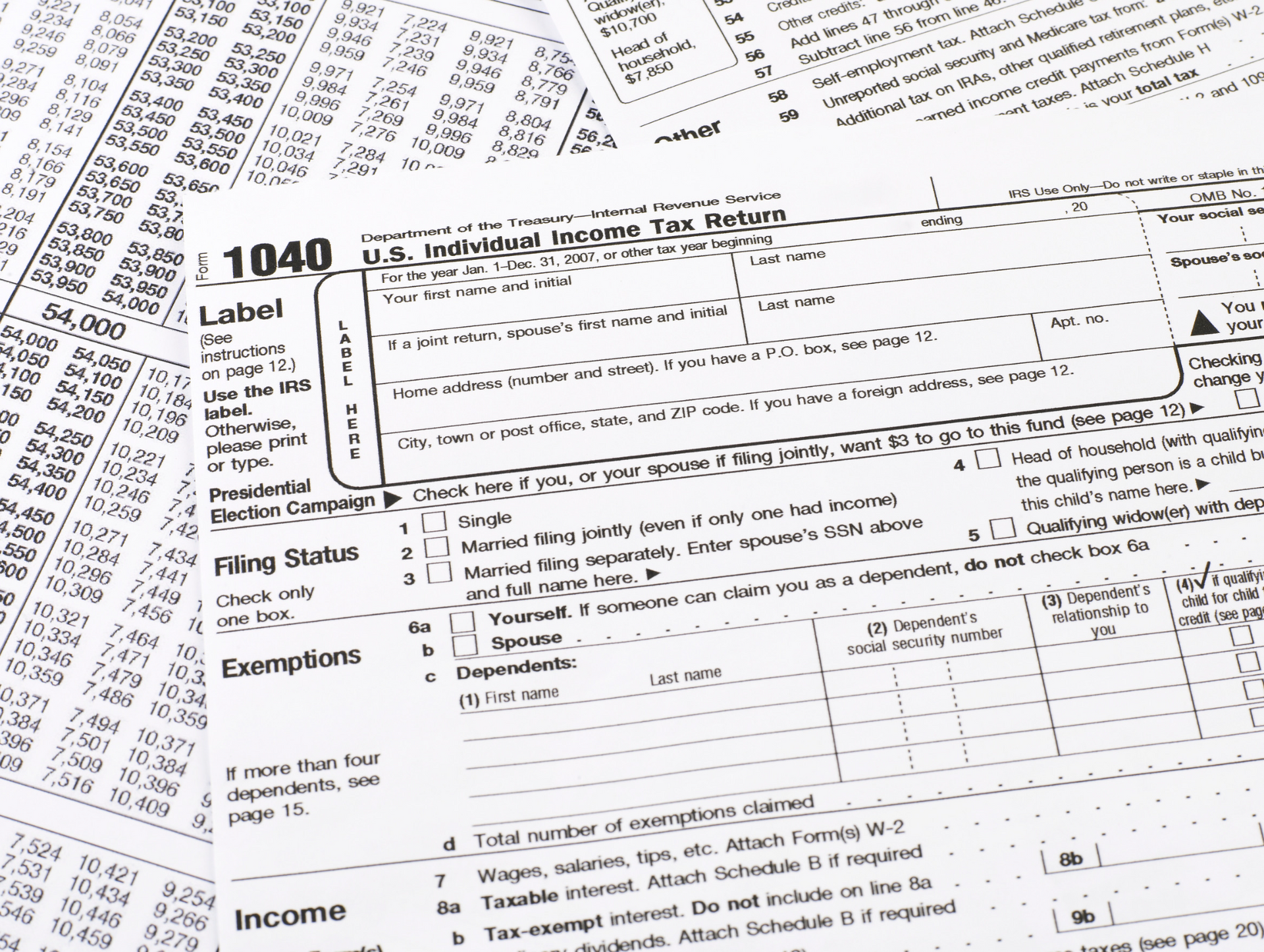A close up of a 1040 tax form
