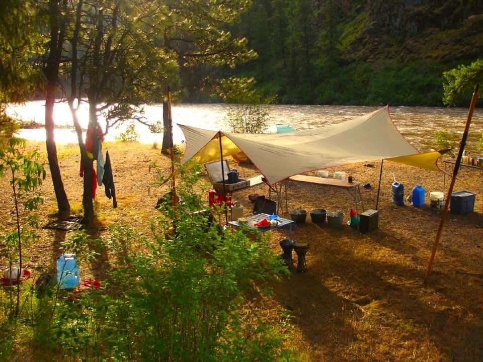 Tent Set up In the Woods Near a River