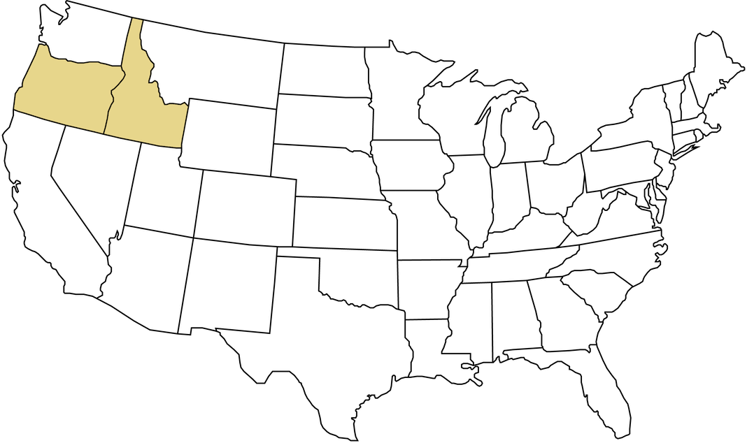 Map of The United States with Idaho Highlighted in Yellow