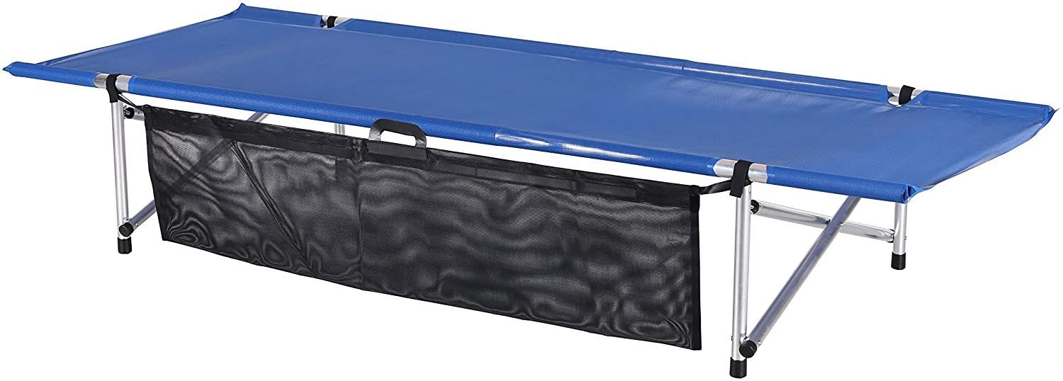 Blue Folding Bed with A Mesh Bag Underneath