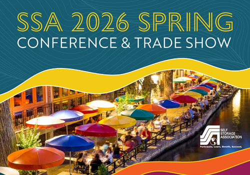 SSA 2026 Spring Conference & Trade Show poster. San Antonio Riverwalk scene with colorful umbrellas over outdoor dining.