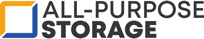 Logo for All-Purpose Storage. The logo has a blue and yellow square shape next to the text 
