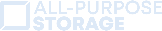 Logo for All-Purpose Storage featuring a stylized, light blue cube and the words 