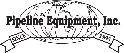 A black and white logo for pipeline equipment inc.