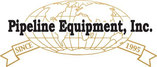 The logo for pipeline equipment inc. has a globe on it