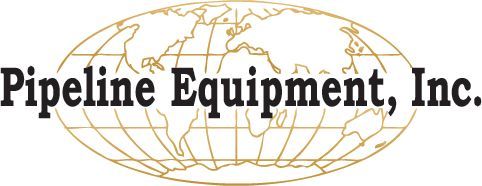 The logo for pipeline equipment inc. is a globe with a map of the world on it.