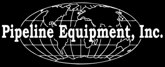 A black and white logo for pipeline equipment inc.
