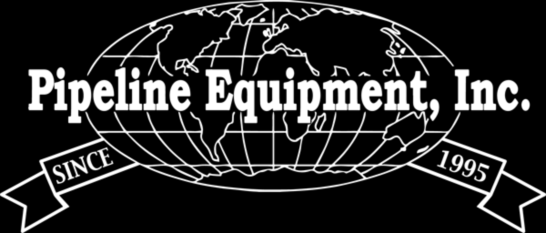 A black and white logo for pipeline equipment inc.