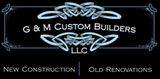 Logo for "G & M Custom Builders LLC" with light blue Celtic knot design and text on black background.