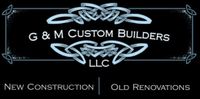 Logo for "G & M Custom Builders LLC" with light blue Celtic knot design and text on black background.