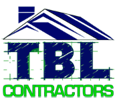 TBL Contractors logo featuring a blue house outline above the text "TBL CONTRACTORS" in blue and green.