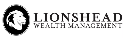 Logo for Lionshead Wealth Management, featuring a black-and-white lion head silhouette in a circle next to the company name.