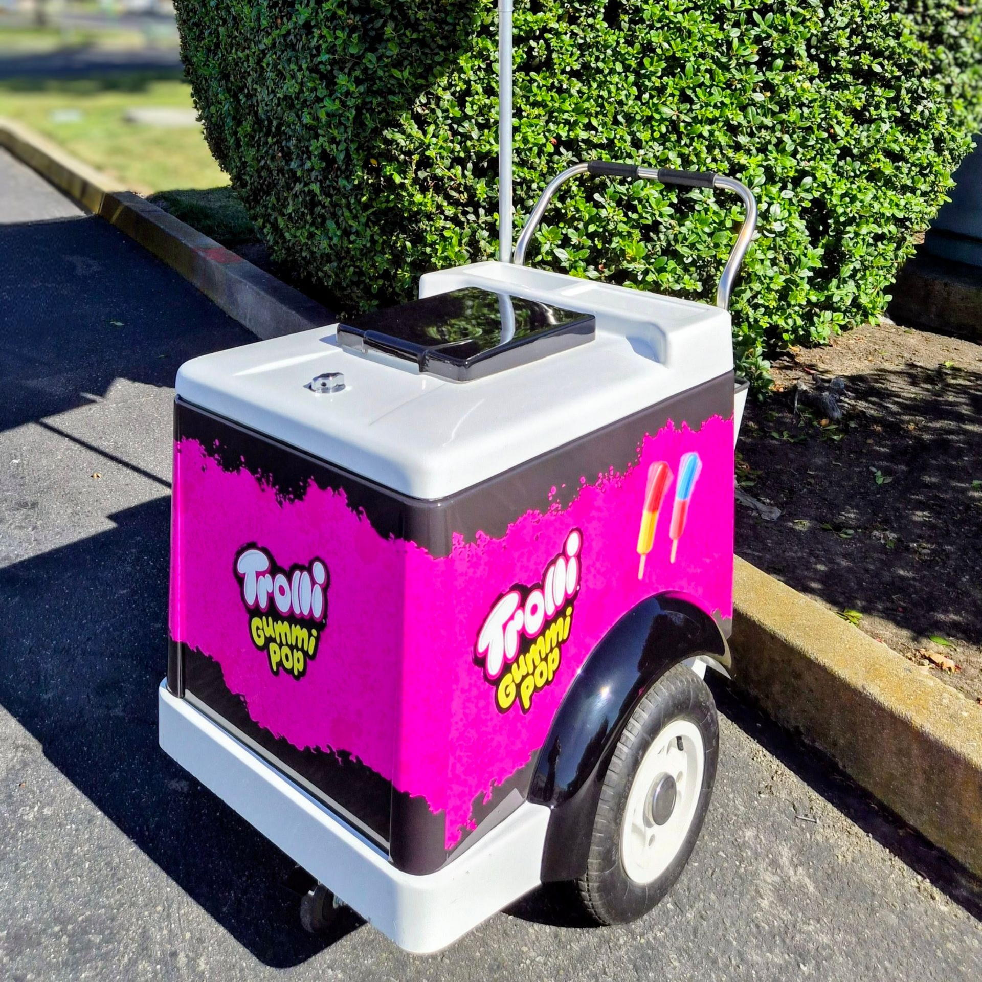 A green cart with the words celebrating pride on it