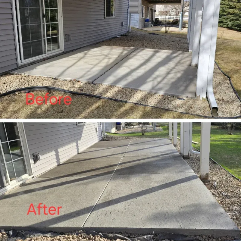Concrete patio before and after renovation. The 