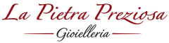 Logo del gioiello “La Pietra Preziosa” in scritta rossa con sottolineatura bordeaux su sfondo bianco.