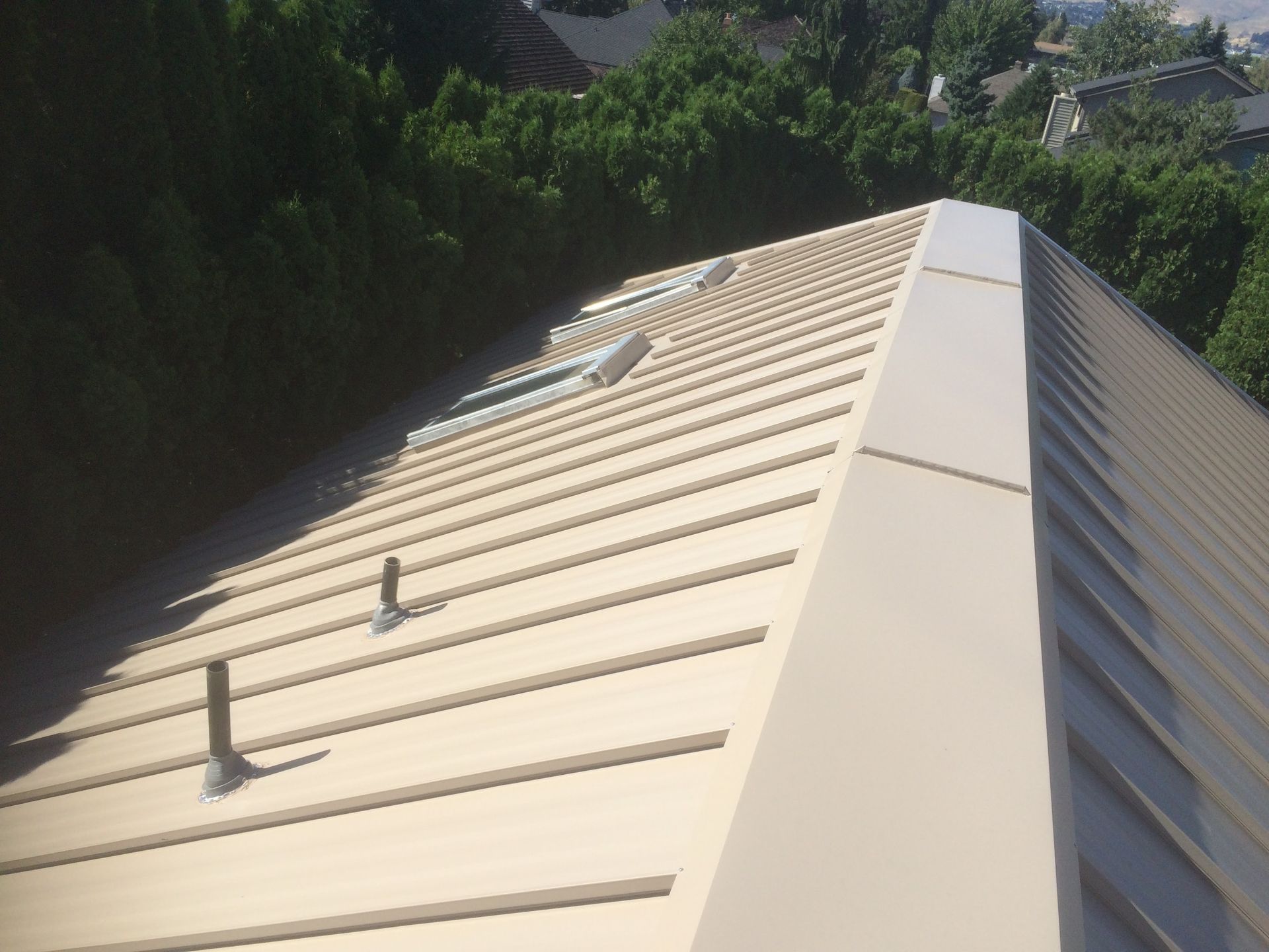 The roof of a building has a lot of lines on it