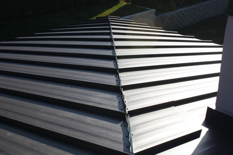 A white roof with black stripes on it