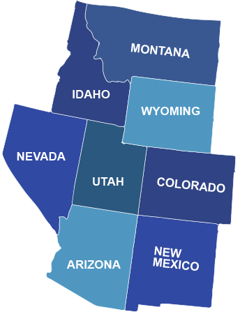 Washwrold logo with Arizona, Colorado, Idaho, Montana, Nevada, New Mexico, Utah, and Wyoming