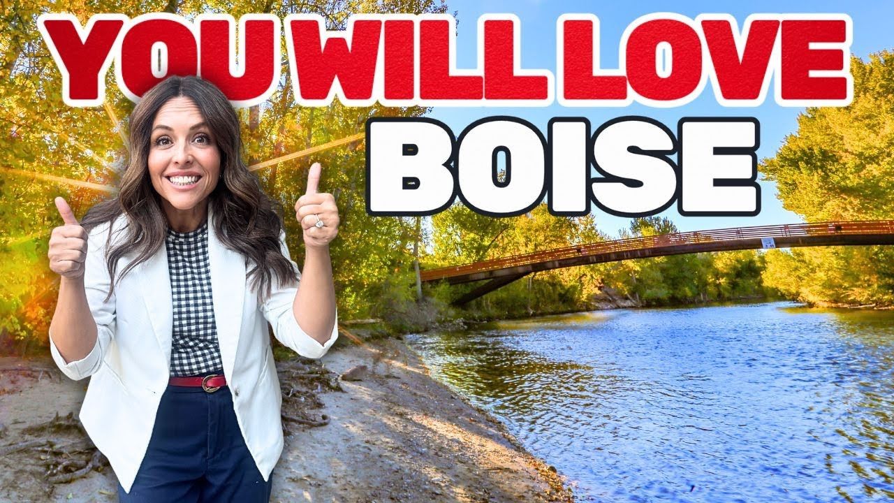 Woman with thumbs up in front of a river and bridge in Boise, Idaho. Text reads 