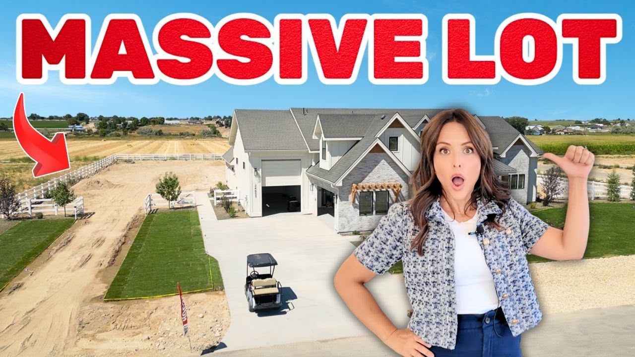 Woman with surprised expression in front of houses, headline: 