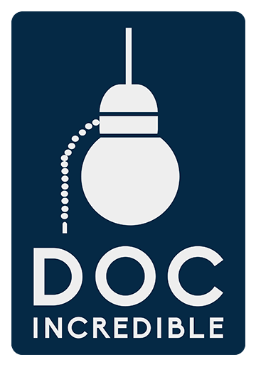 Company logo for Doc Incredible, a hanging lightbulb with a pull chain. 