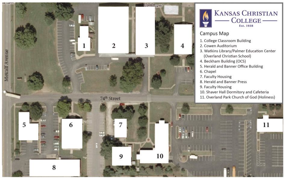 An aerial view of the kansas christian college campus