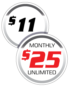 Two circles with the words $ 11 monthly $ 25 unlimited on them