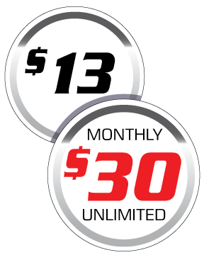 Two circles with the words $ 13 monthly $ 30 unlimited on them