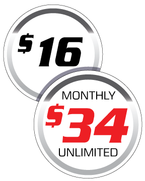 Two circles with the words $ 16 monthly $ 34 unlimited on them