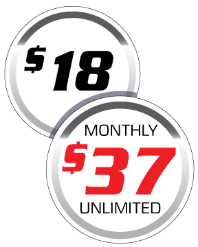 Two circles with the words $ 18 monthly $ 37 unlimited on them