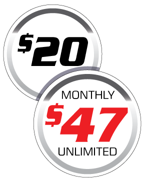 Two circles with the words $ 20 monthly $ 47 unlimited on them