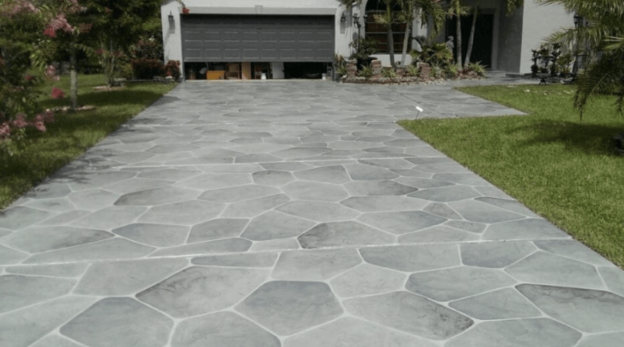 concrete company finished a custom stamped driveway in Hamilton, oh