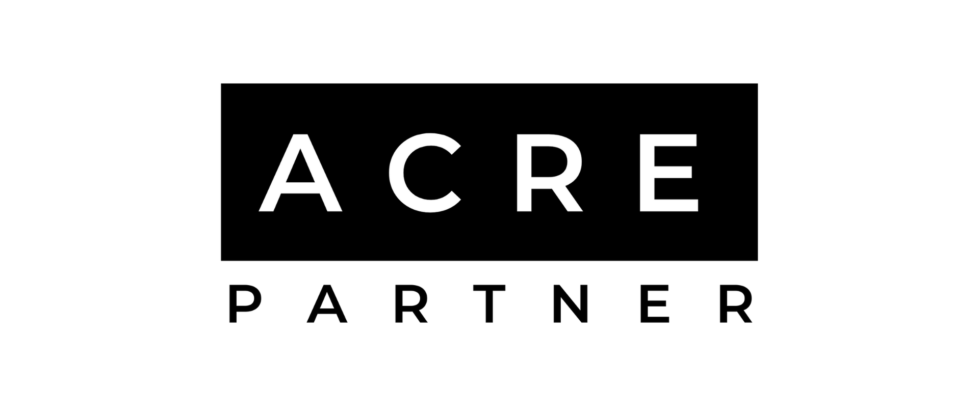 A black and white logo for a company called acre partner.