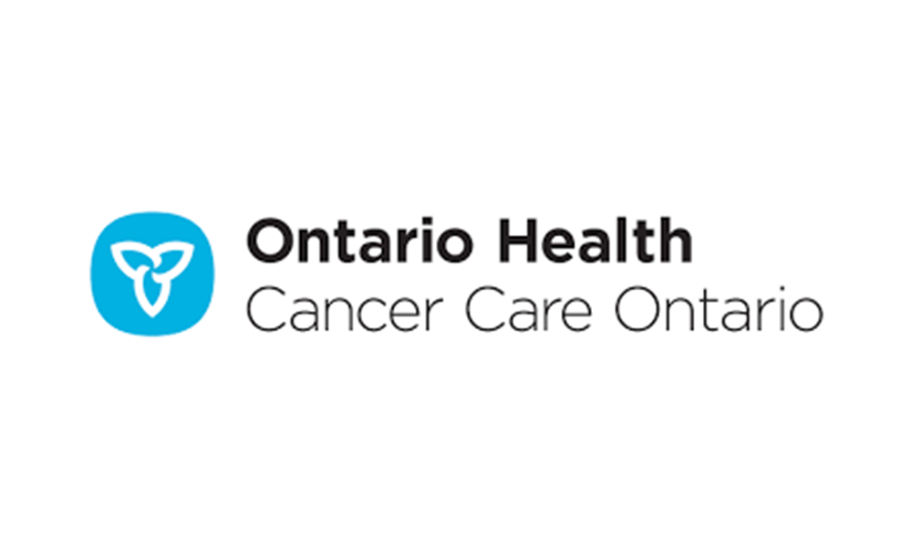 Logo of Ontario Health Cancer Care Ontario, with a blue trillium icon and text.