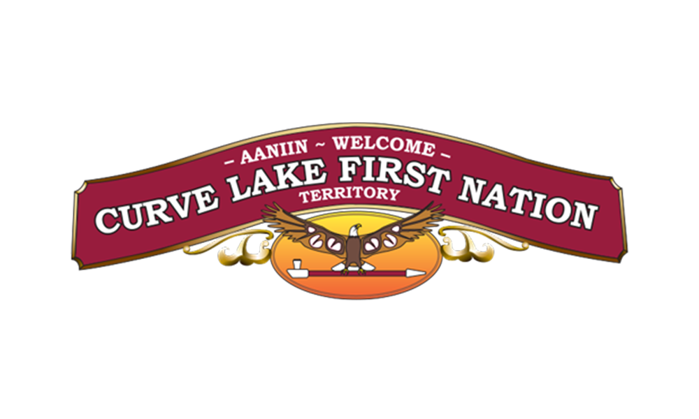 Curve Lake First Nation logo: Maroon banner with 