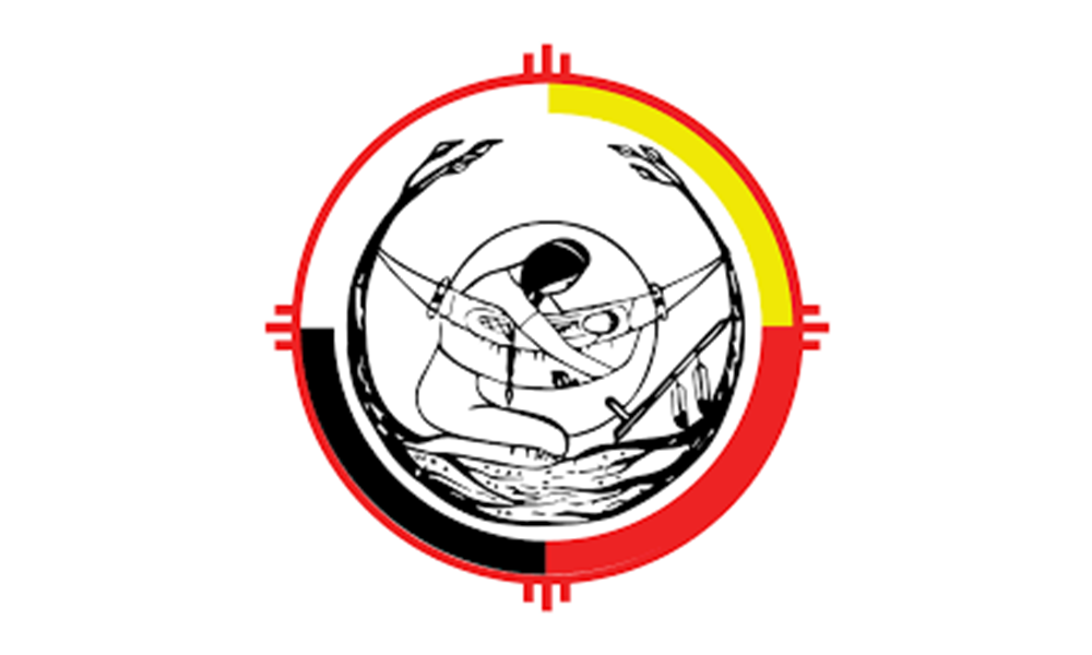 Flag of the Native American Church: woman in a circle with colors representing directions, black, red, yellow, and white.