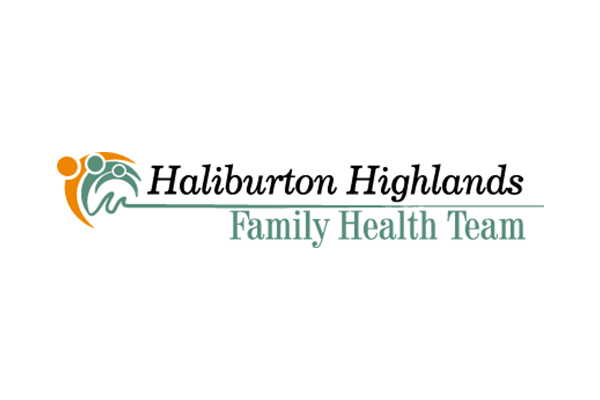 Logo for Haliburton Highlands Family Health Team, featuring stylized figures and text on a white background.