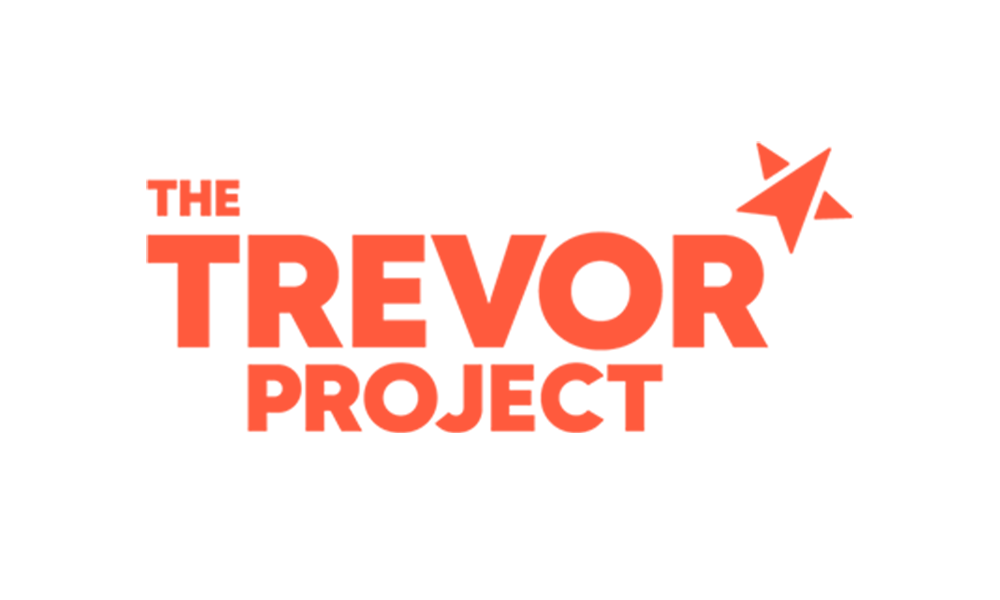 Logo for The Trevor Project: orange text and a star on a white background.