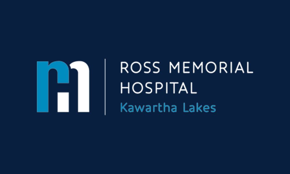 Ross Memorial Hospital logo. Blue and white 
