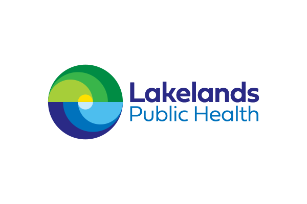 Logo for Lakelands Public Health, featuring a circular icon with green and blue wave patterns next to the company name.