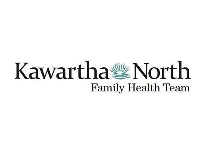 Logo for Kawartha North Family Health Team with a stylized teal sun and water graphic between the words.